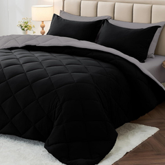 Comforter Set Reversible Black and Light Gray 2pcs 3pcs