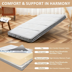 Mattress Topper & Protector-Three Layer Sponge Structure Topper Pad for Mattress Grid Blue