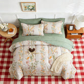 Comforter Set Floral Reversible Flowers and green HFJ Twin Queen King 2pcs 3pcs