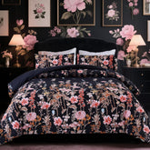 Comforter Set Floral Reversible Black blossoms DF Twin Queen King 2pcs 3pcs
