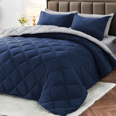 Comforter Set Reversible Navy Blue and Light Gray 2pcs 3pcs