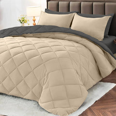 Comforter Set Reversible Beige and dark gray 2pcs 3pcs