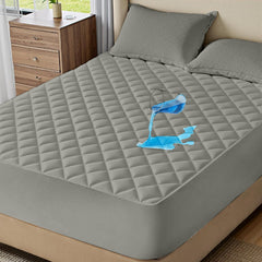 Mattress Topper & Protector-Diamond Grid Ultrasonic Waterproof Mattress Protector Gray