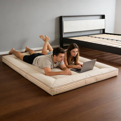 Mattress Topper & Protector-Mattress with checkered three-dimensional edges grey