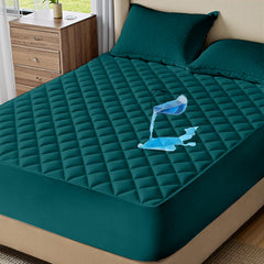 Mattress Topper & Protector-Diamond-patterned ultrasonic waterproof quilted fitted sheet green