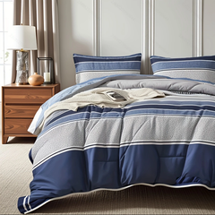 Duvet Cover Geometric Blue and white Striped Blue and White 2pcs 3pcs