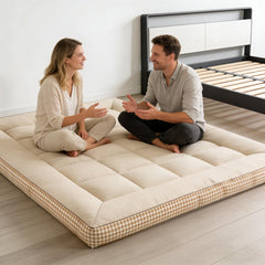 Mattress Topper & Protector-Mattress with checkered three-dimensional edges grey