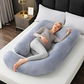 Pillows & Pillowcases-G-shaped pregnancy pillow crystal velvet light gray