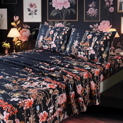 Comforter Set Floral Reversible Black blossoms DF 2pcs 3pcs