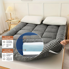 Mattress Topper & Protector-Three Layer Sponge Structure Topper Pad for Mattress Grid Gray