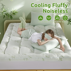Mattress Topper & Protector-Bamboo Fiber-Thin Style Topper Pad for Mattress Green