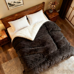 Comforter Set Geometric Reversible Navy blue and light gray