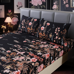 Comforter Set Floral Reversible Black blossoms DF 2pcs 3pcs