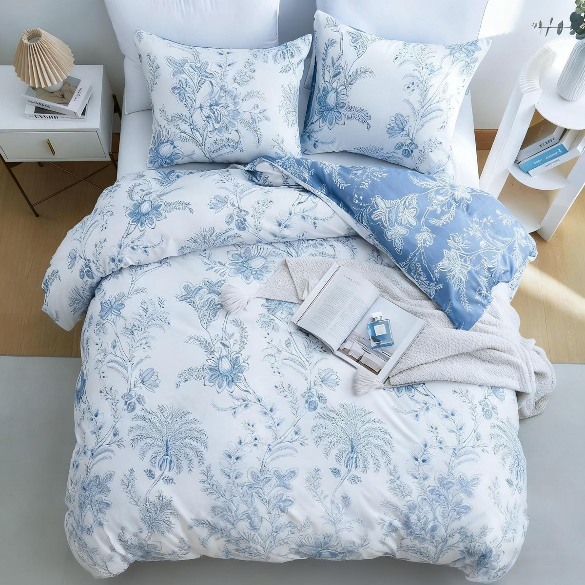 Comforter Set Floral Reversible Blue Plants DF Twin Queen King 2pcs 3pcs