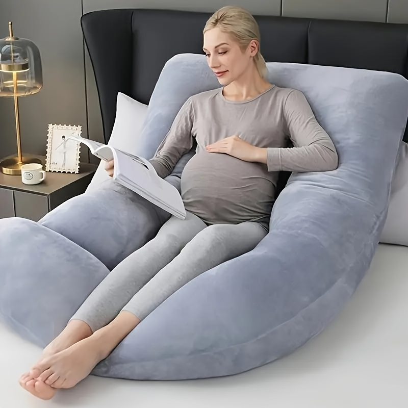 Pillows & Pillowcases-C-shaped pregnancy pillow  light gray crystal velvet