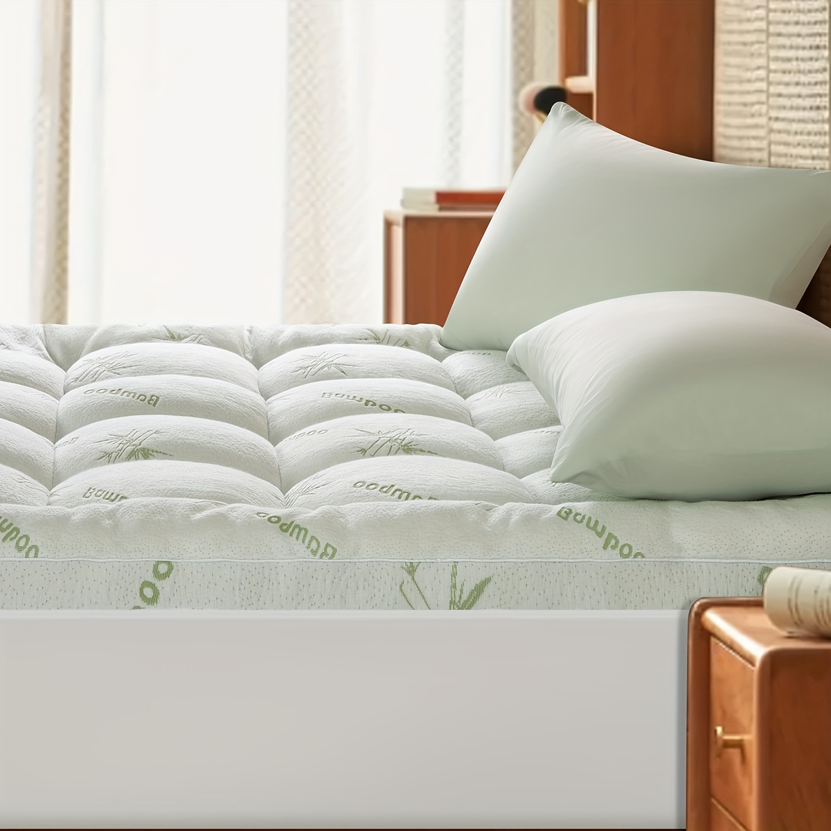 Mattress Topper & Protector-Bamboo Fiber-Thin Style Topper Pad for Mattress Green