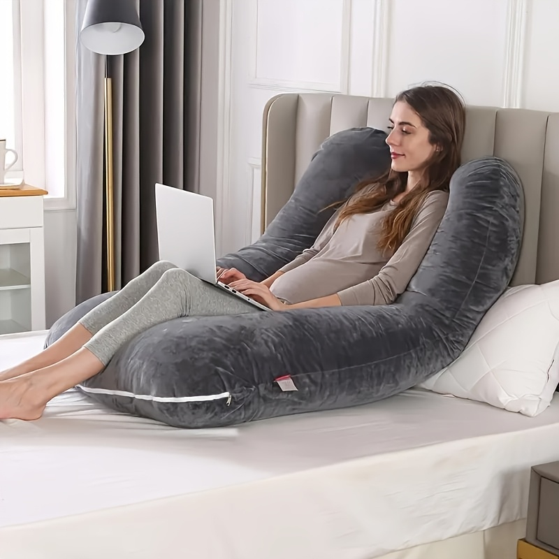 Pillows & Pillowcases-C-shaped pregnancy pillow  light gray crystal velvet