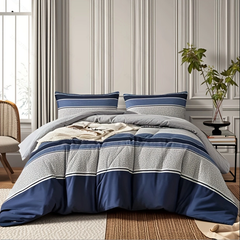 Duvet Cover Geometric Blue and white Striped Blue and White 2pcs 3pcs