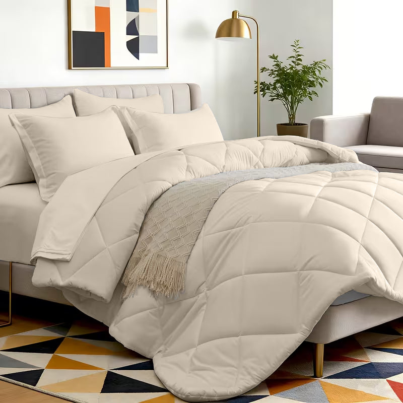 Comforter Set solid Beige 5pcs 7pcs