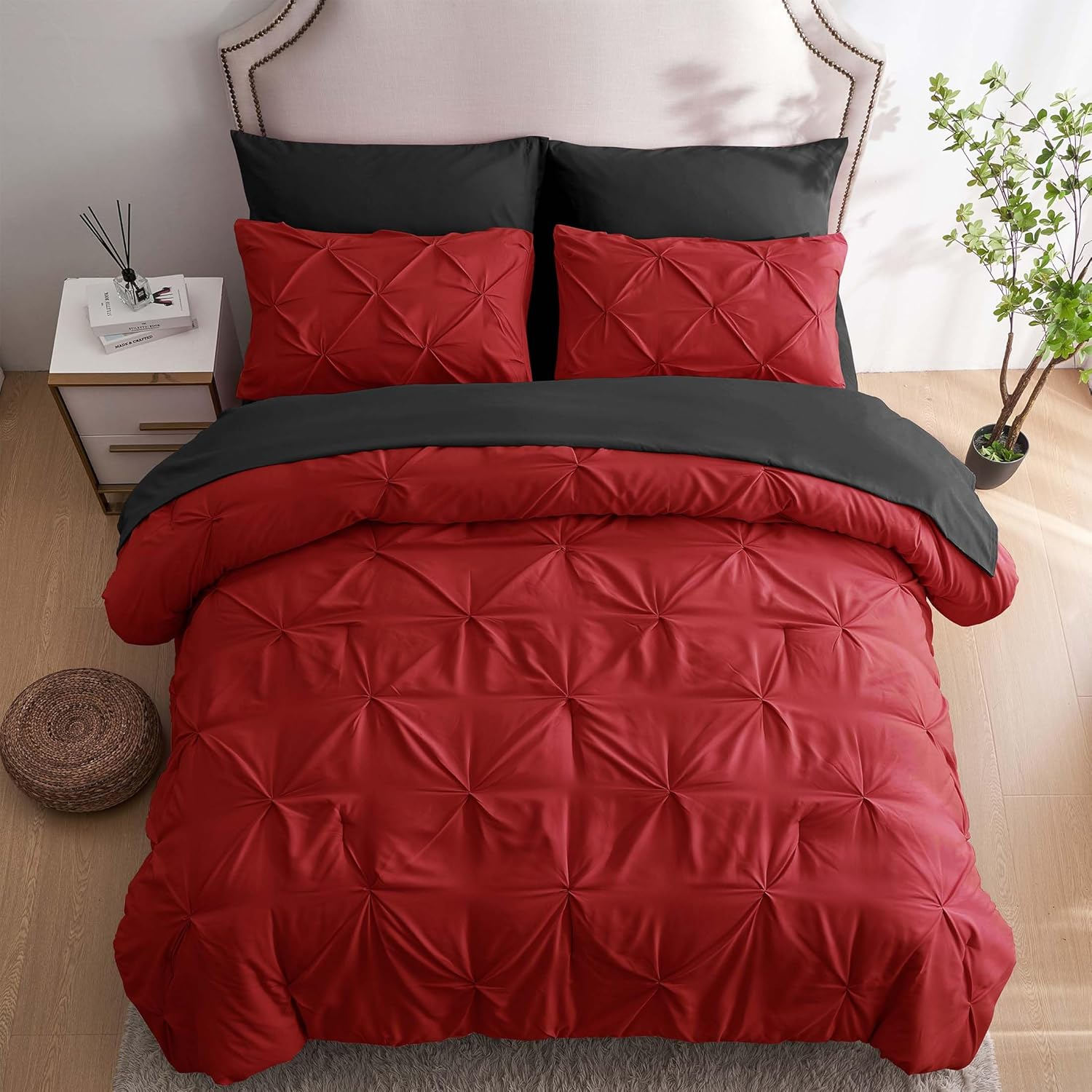 Comforter Set Pintuck Reversible Red and black Twin Queen King 2pcs 3pcs