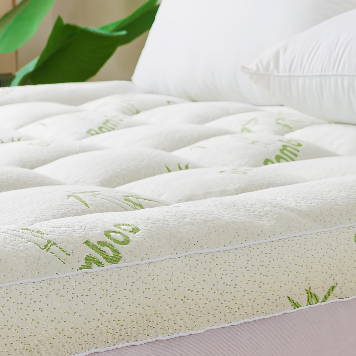 Mattress Topper & Protector-Bamboo Fiber-Thick Style Topper Pad for Mattress Green