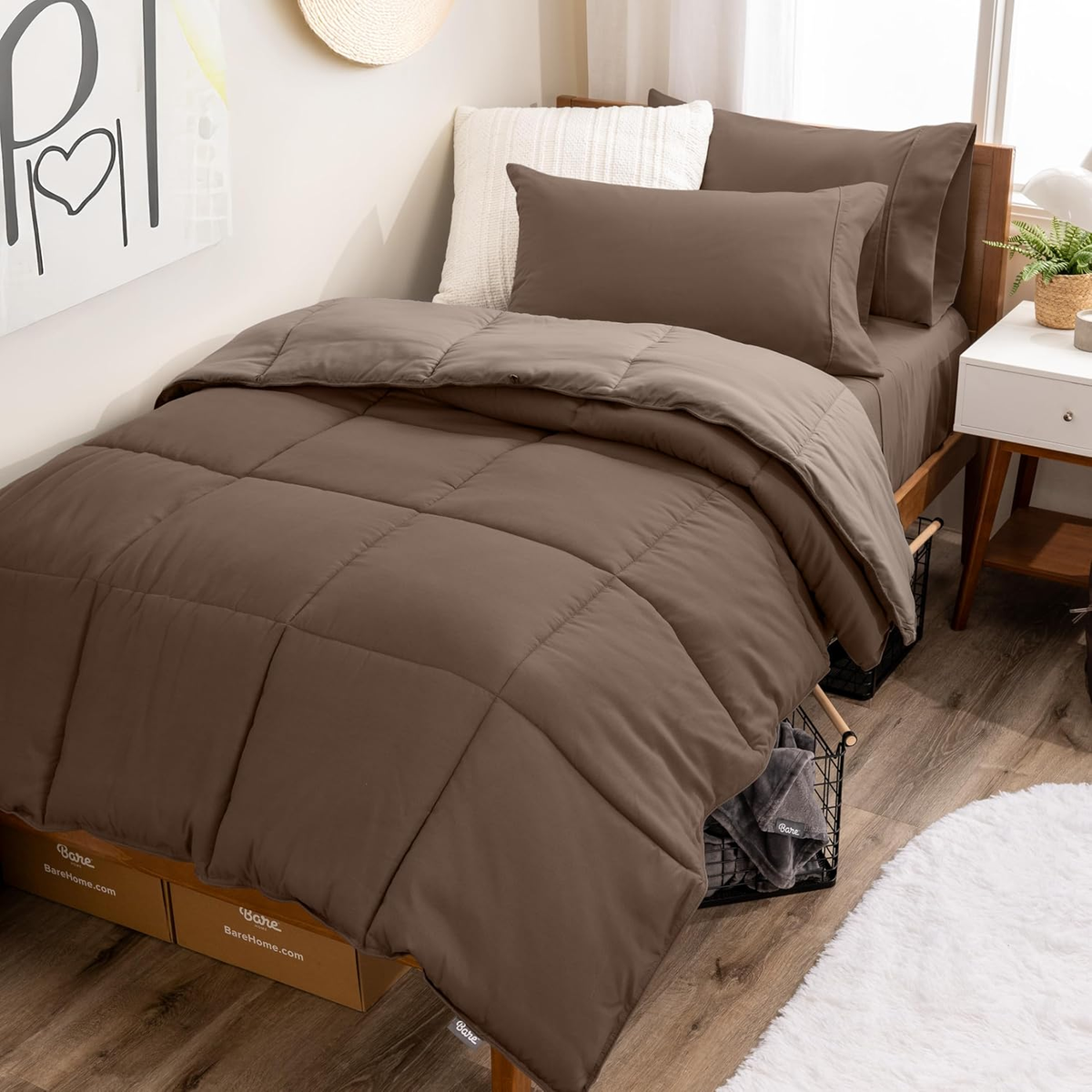 Comforter Set Reversible Dark and Light Brown Twin Queen King 2pcs 3pcs