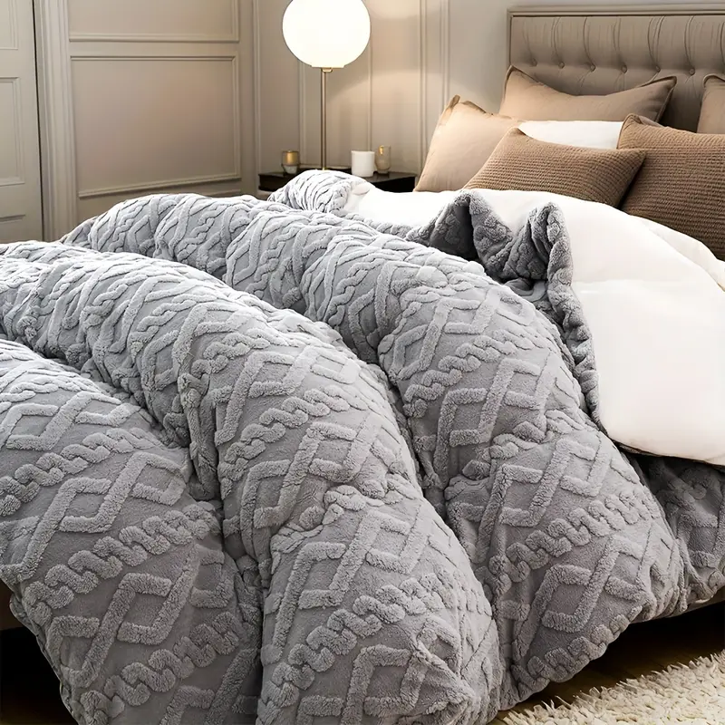 Comforter Set Geometric Reversible Dark gray and light gray
