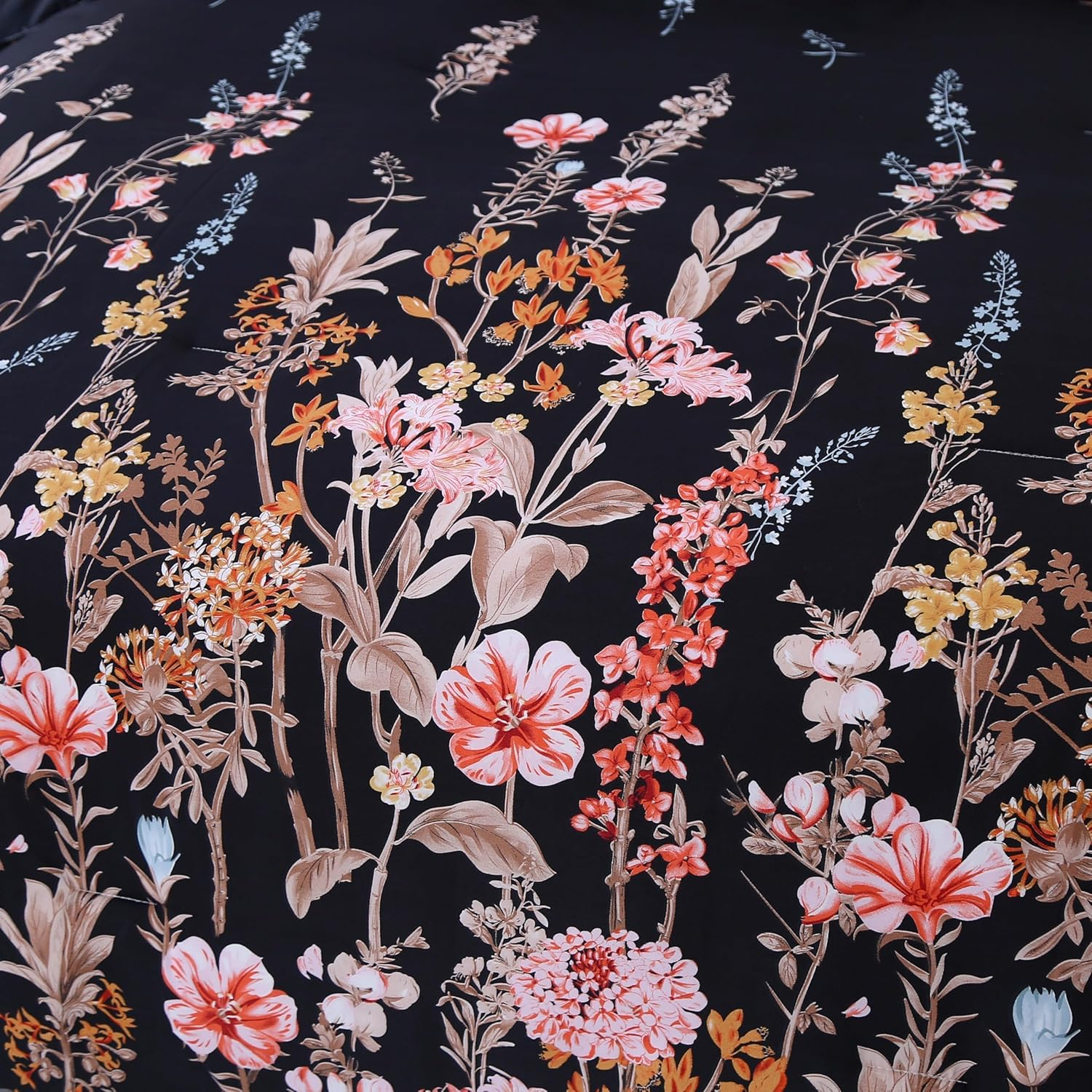 Comforter Set Floral Reversible Black blossoms DF 2pcs 3pcs
