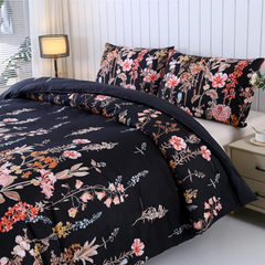 Comforter Set Floral Reversible Black blossoms DF 2pcs 3pcs