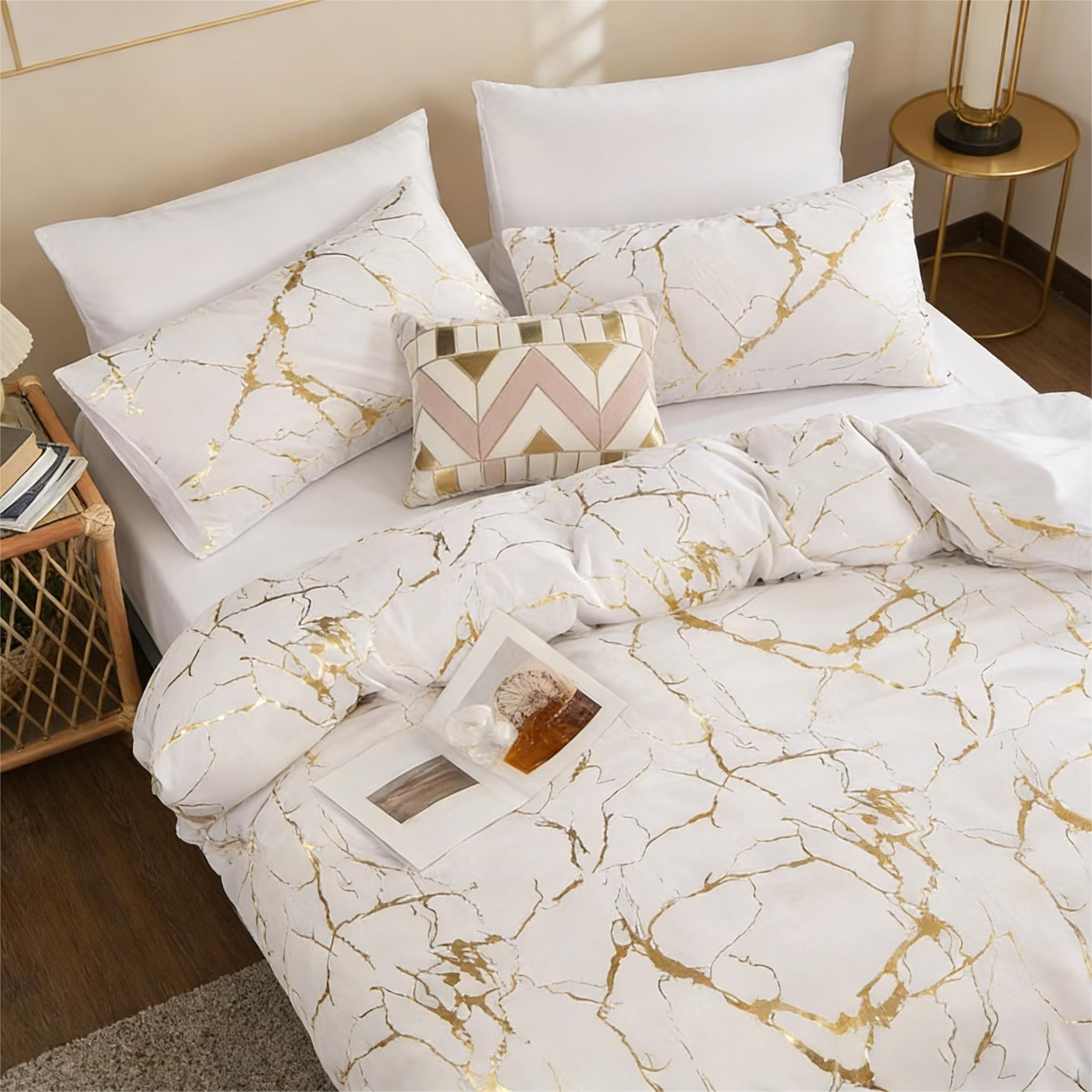 Comforter Set Geometric Reversible White marble MBRS 2pcs 3pcs