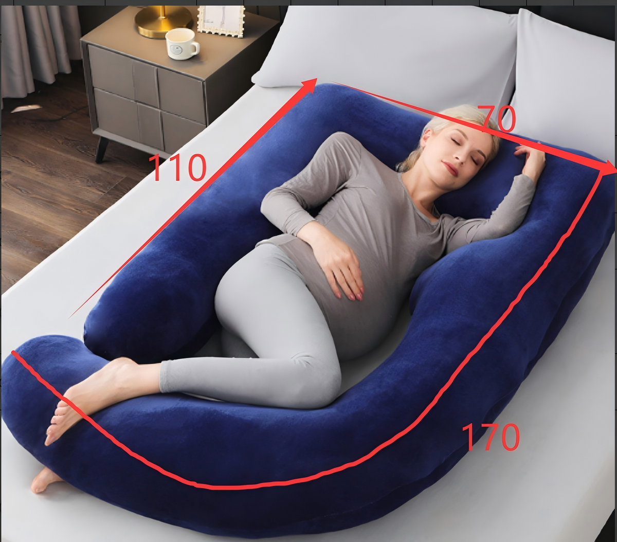 Pillows & Pillowcases-G-shaped pregnancy pillow  crystal velvet  dark blue