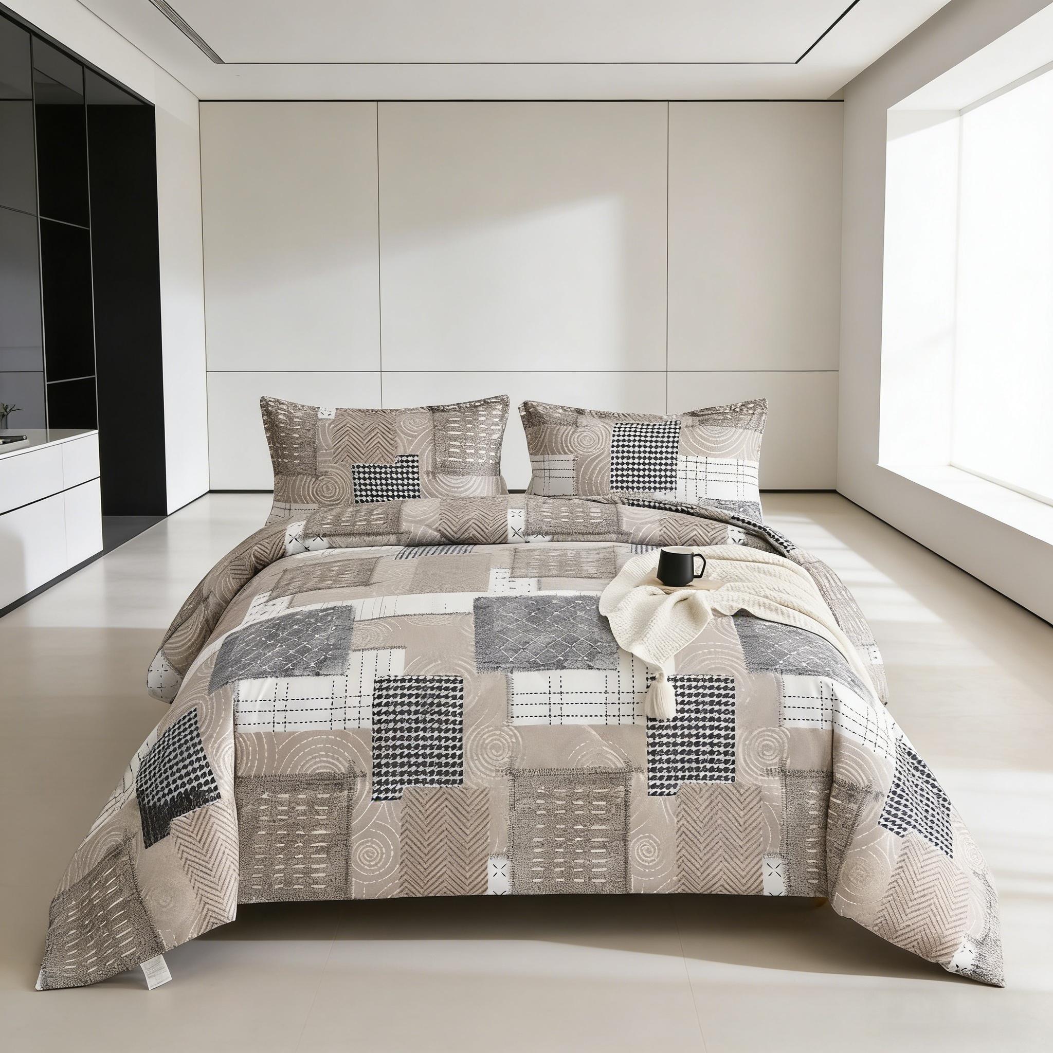 Duvet Cover Geometric Patchwork camel color HFJ 2pcs 3pcs