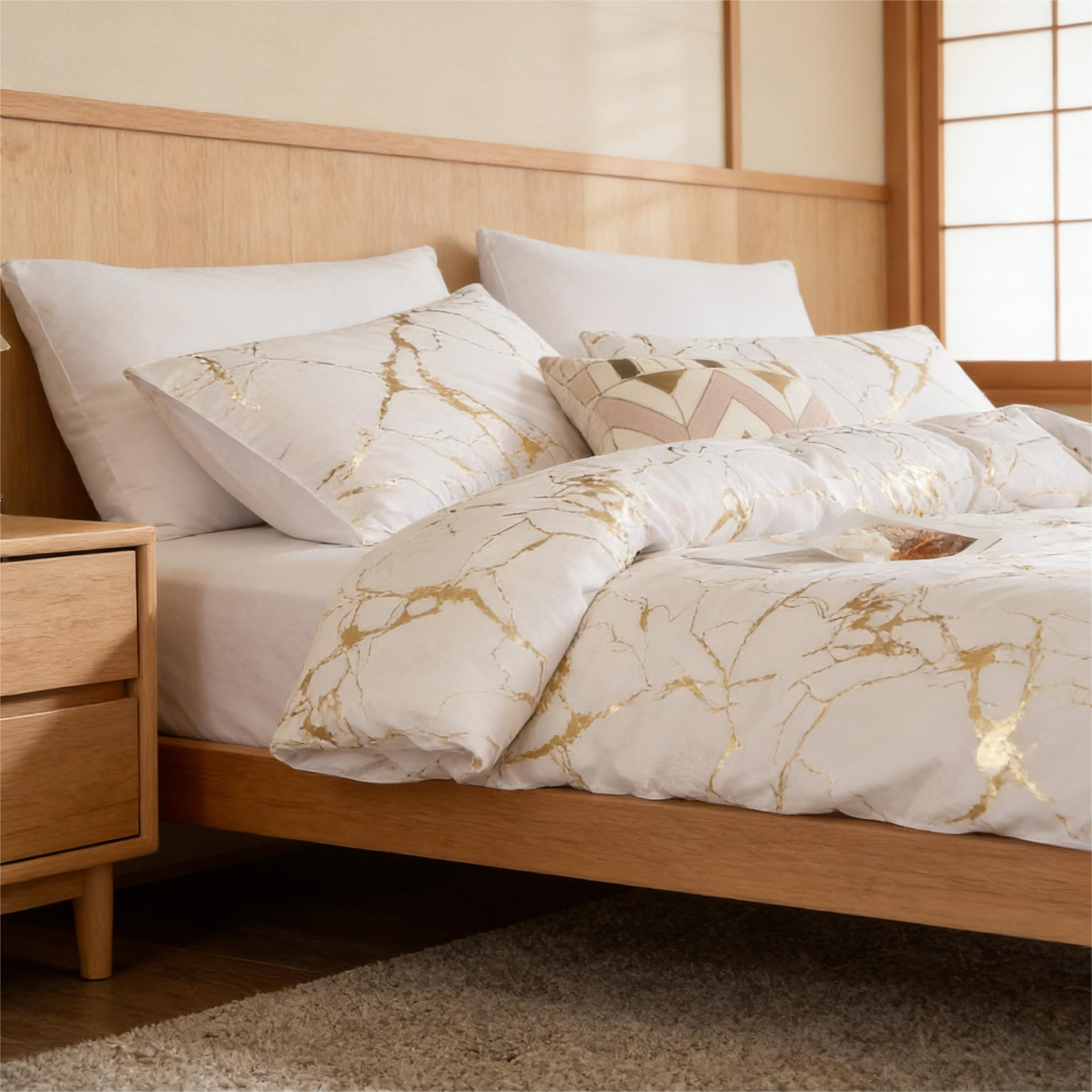 Comforter Set Geometric Reversible White marble MBRS 2pcs 3pcs