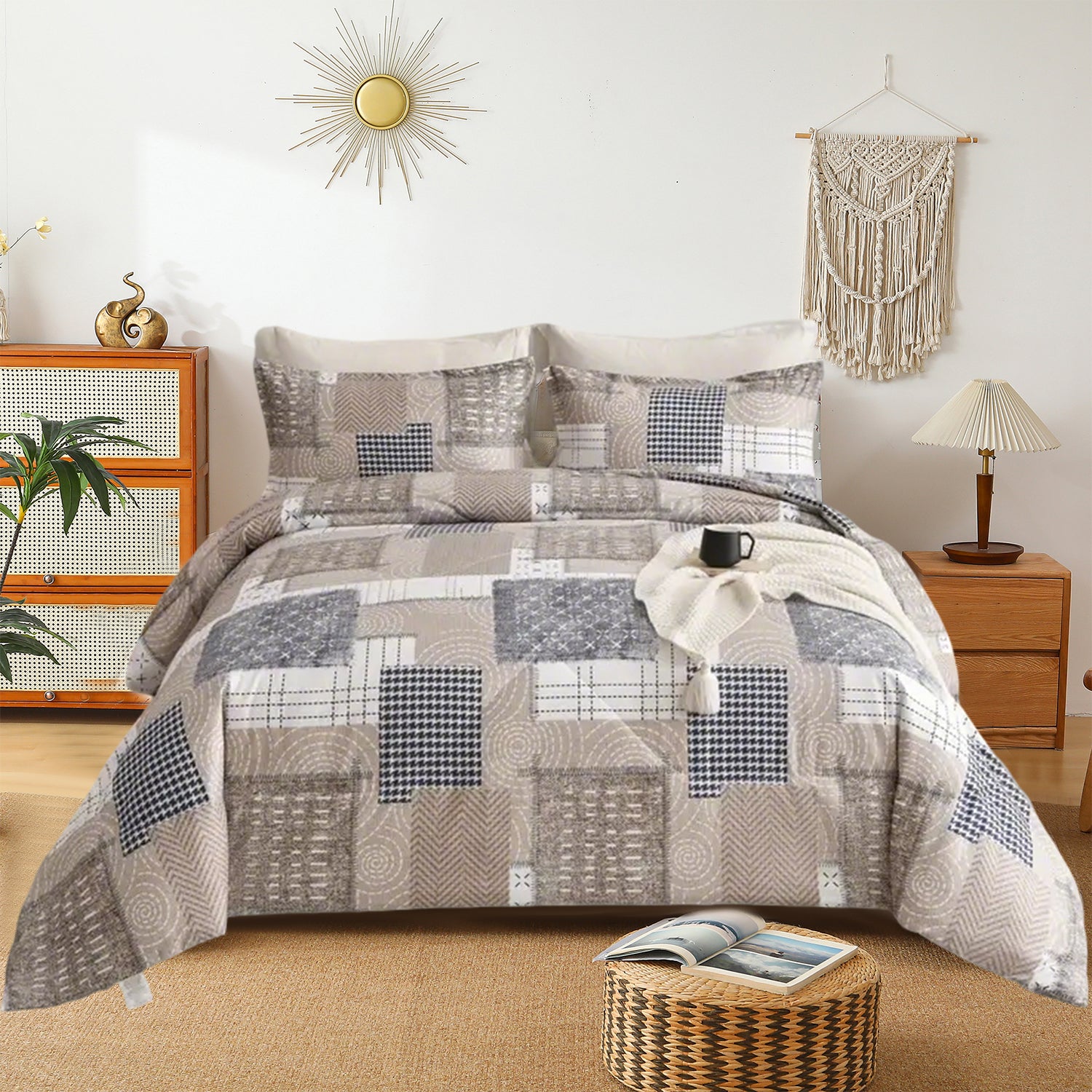 Comforter Set Geometric Patchwork camel color HFJ 2pcs 3pcs