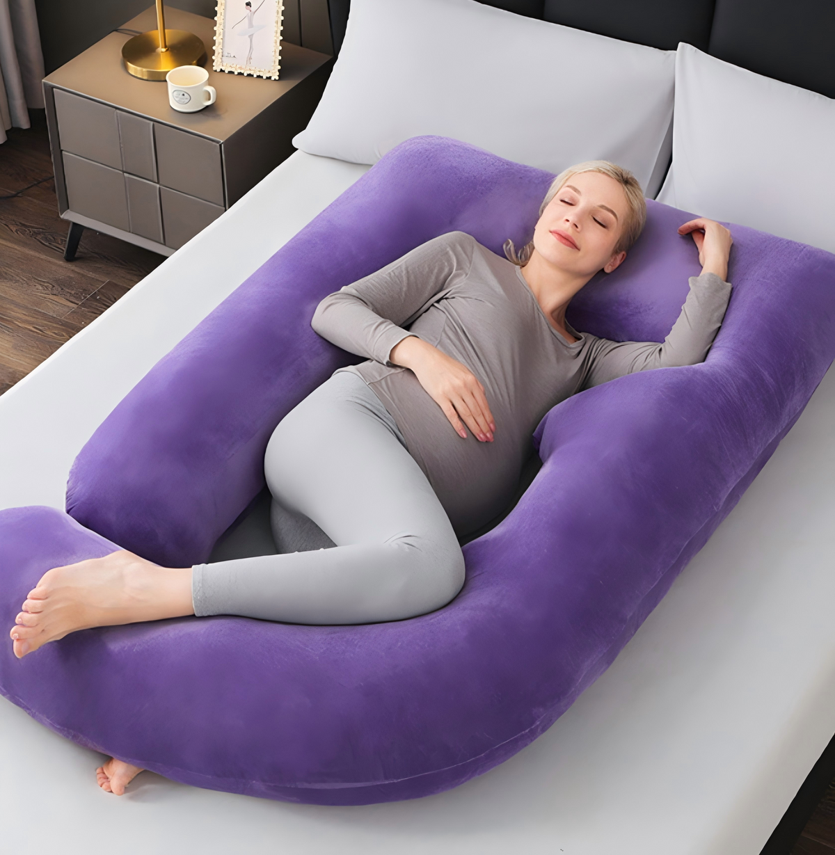 Pillows & Pillowcases-G-type maternity pillow  crystal velvet  purple  finished product
