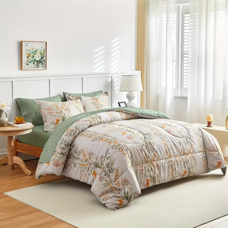 Comforter Set Floral Reversible Flowers and green HFJ 2pcs 3pcs
