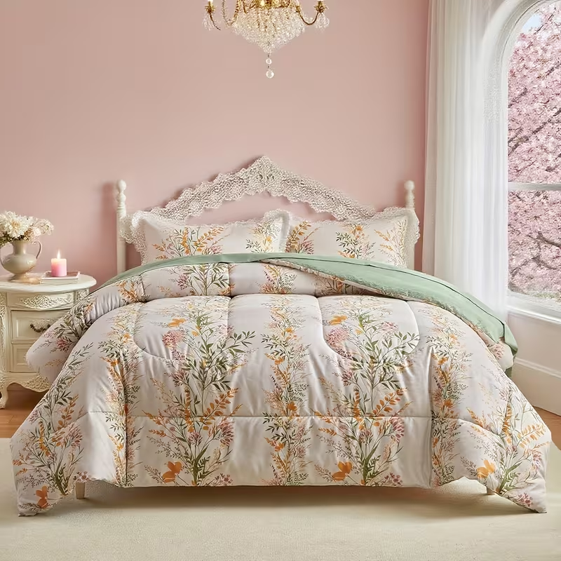 Comforter Set Floral Reversible Flowers and green HFJ 2pcs 3pcs