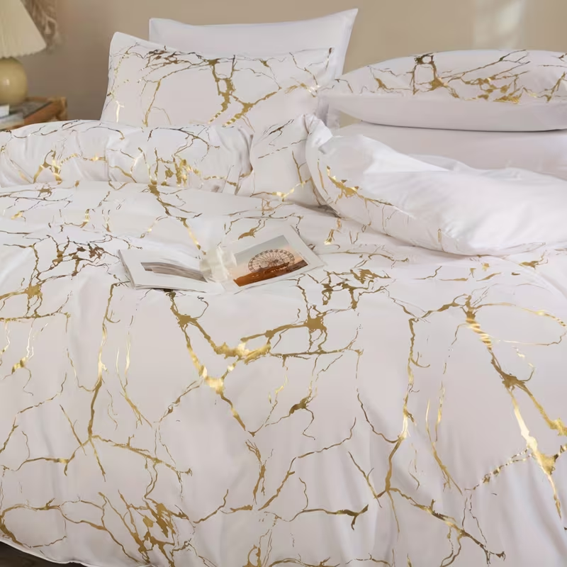 Comforter Set Geometric Reversible White marble MBRS 2pcs 3pcs