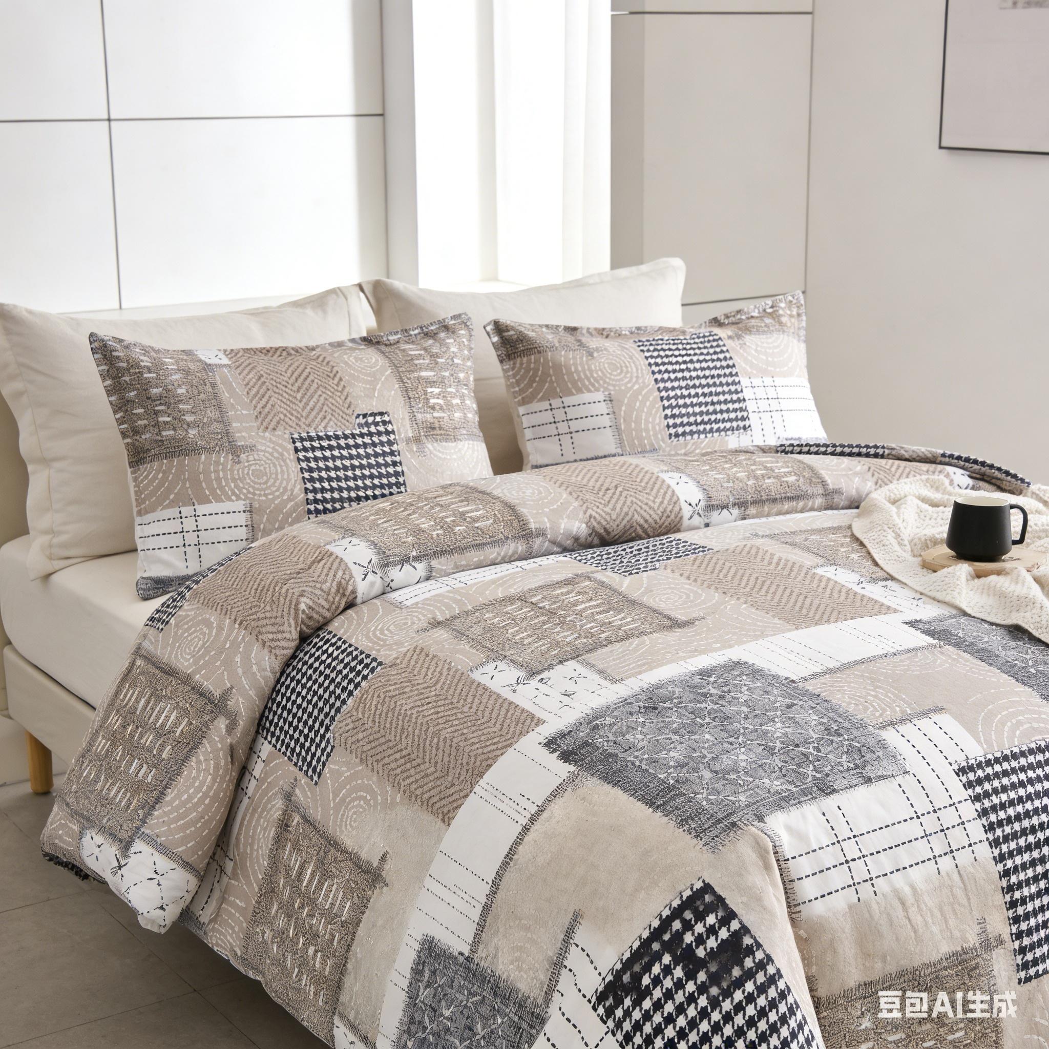 Comforter Set Geometric Patchwork camel color HFJ 2pcs 3pcs