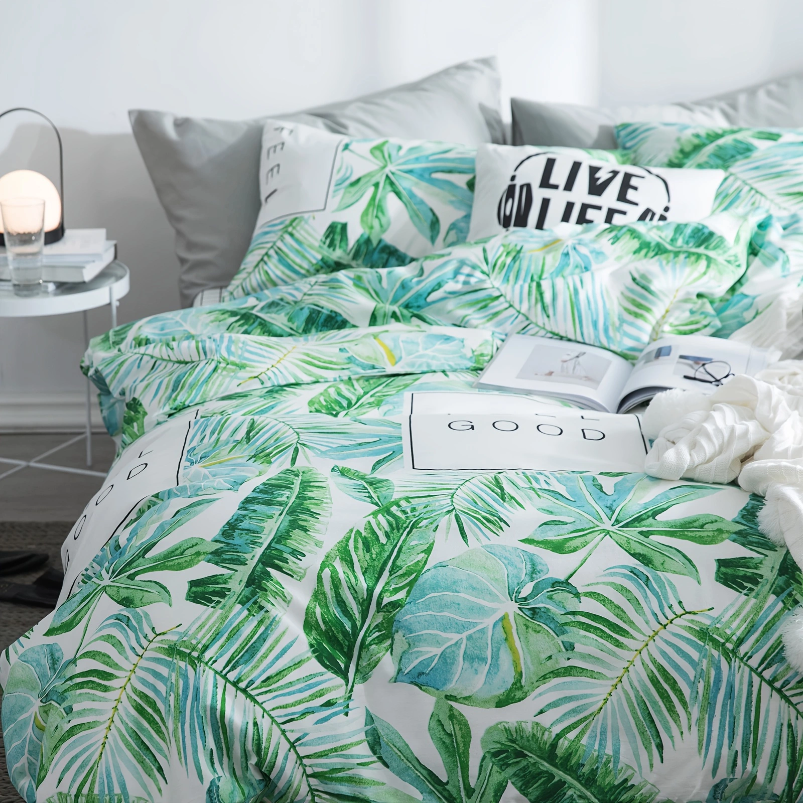 Comforter Set Floral Reversible Spring Green leaves 2pcs 3pcs