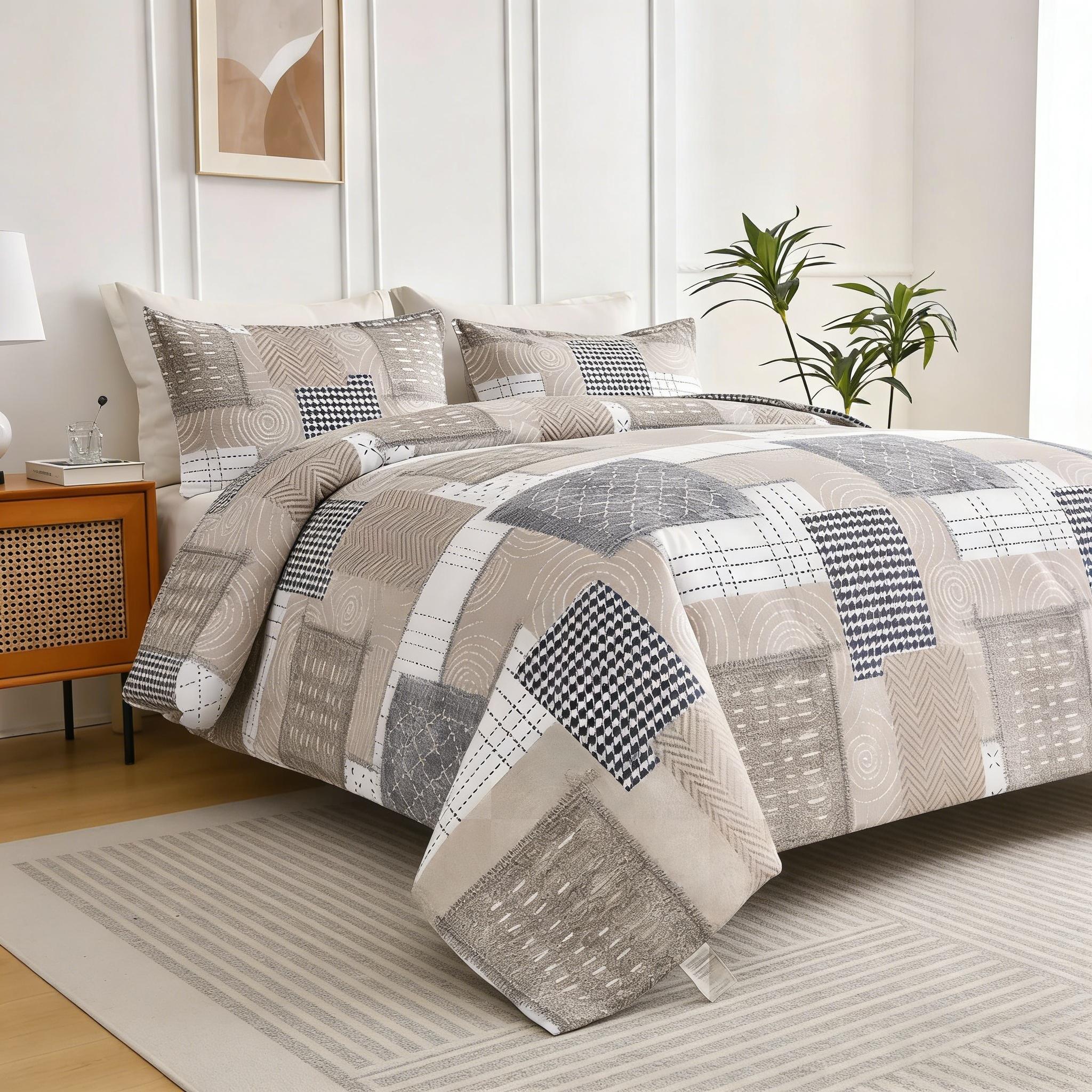 Comforter Set Geometric Patchwork camel color HFJ 2pcs 3pcs