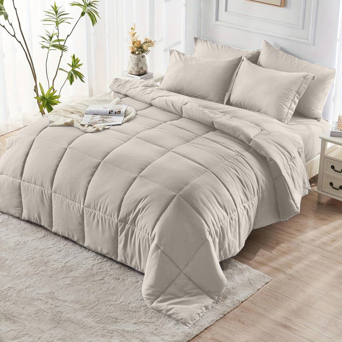 Comforter Set solid Beige 2pcs 3pcs