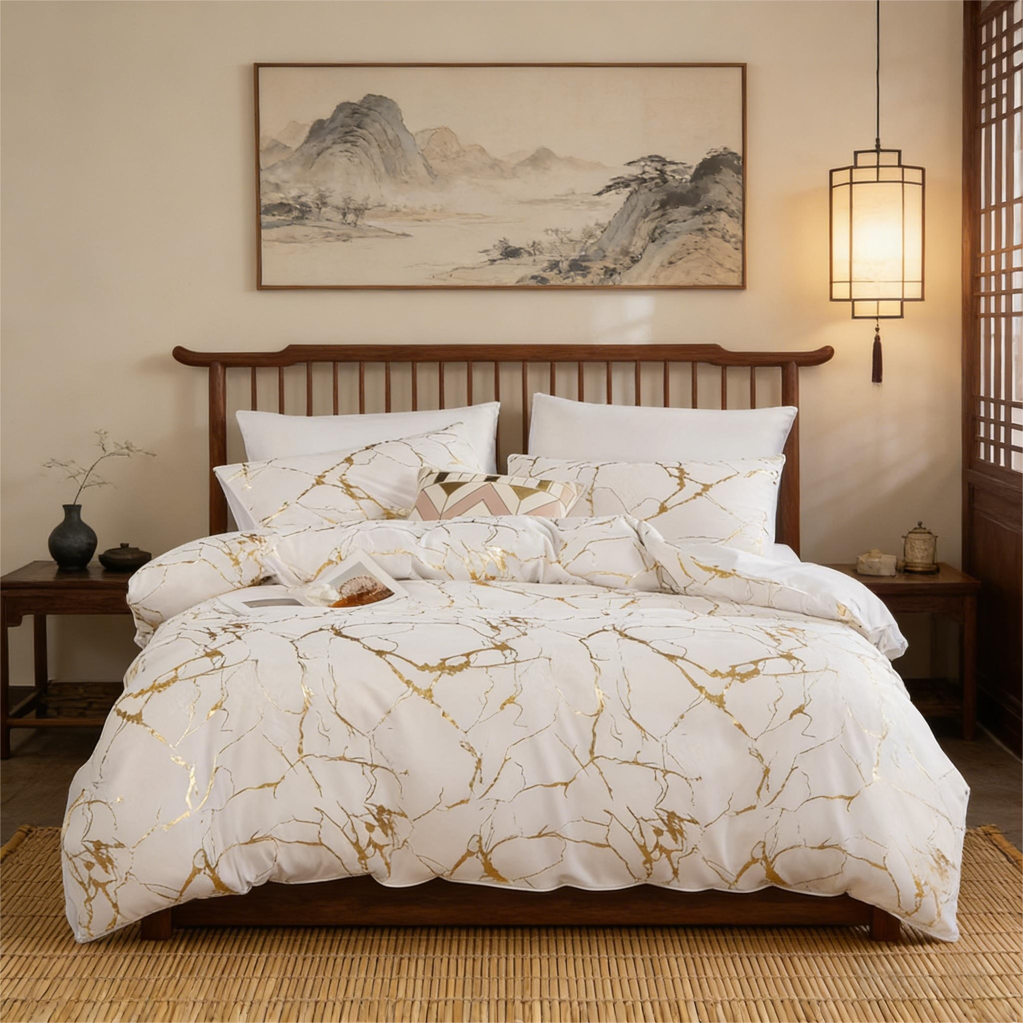 Comforter Set Geometric Reversible White marble MBRS 2pcs 3pcs