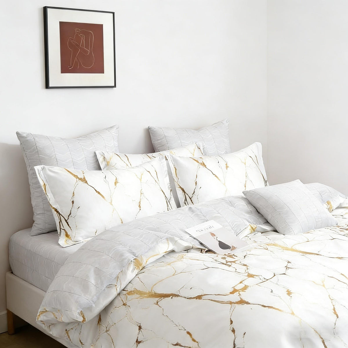Duvet Covers & Inserts-Marble White 2pcs duvet cover set