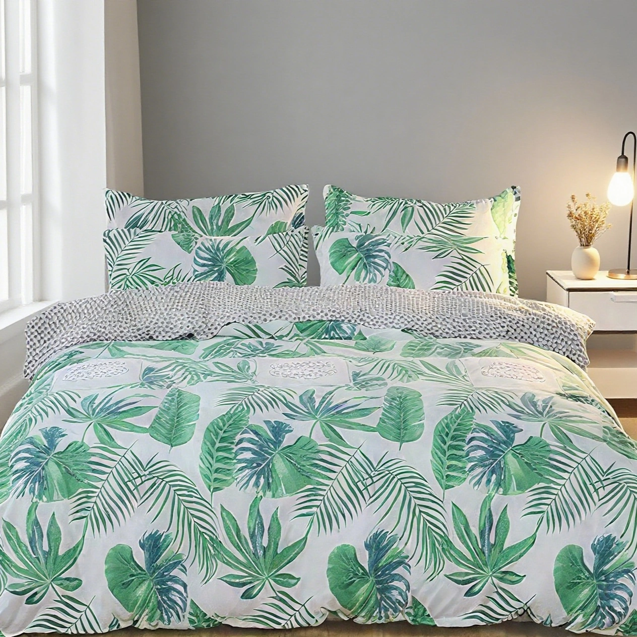 Comforter Set Floral Reversible Spring Green leaves 2pcs 3pcs