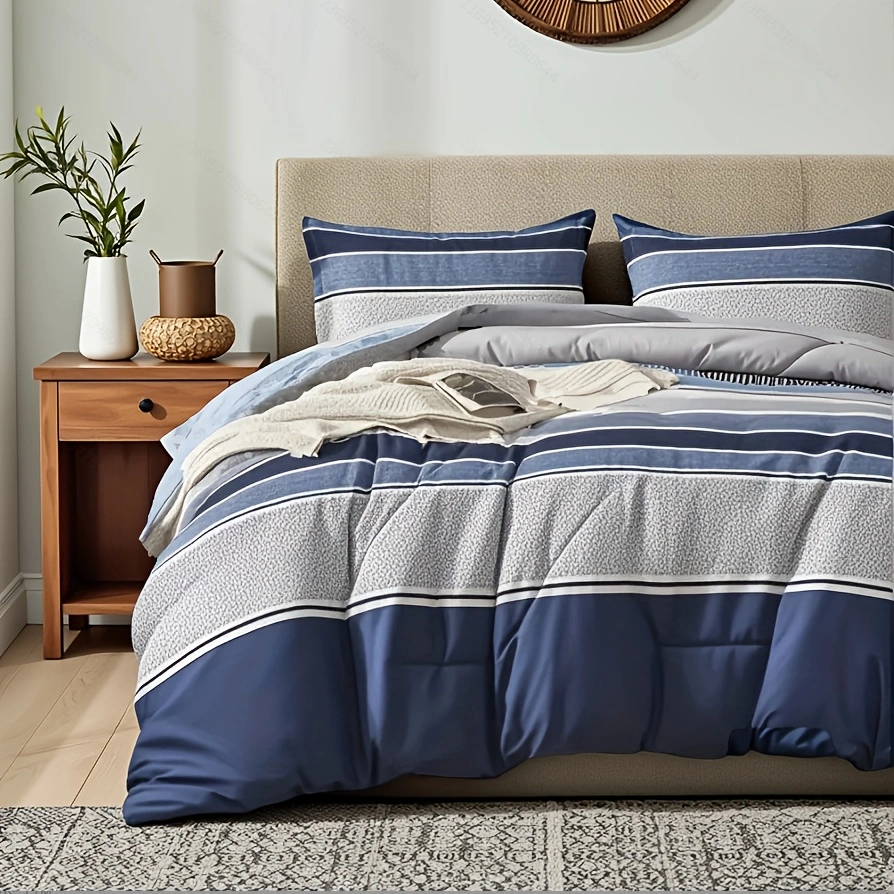 Duvet Cover Geometric Blue and white Striped Blue and White 2pcs 3pcs