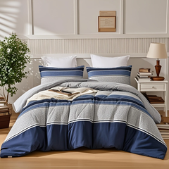 Duvet Cover Geometric Blue and white Striped Blue and White 2pcs 3pcs