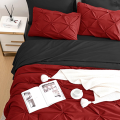 Comforter Set Pintuck Reversible Red and black Twin Queen King 2pcs 3pcs