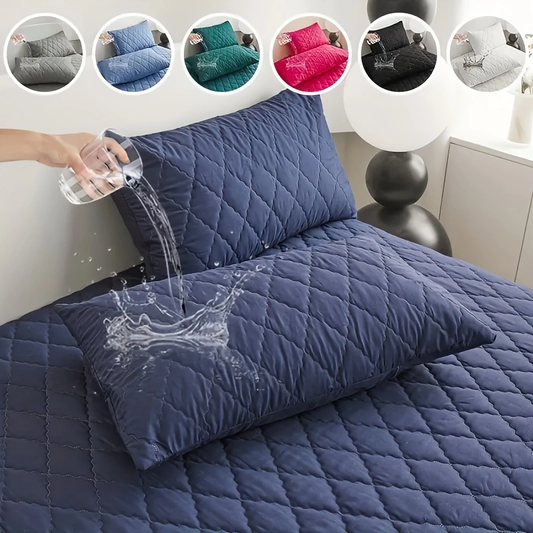 Pillows & Pillowcases-Diamond Grid Ultrasonic Waterproof Pillowcase Blue 1/2pack 800