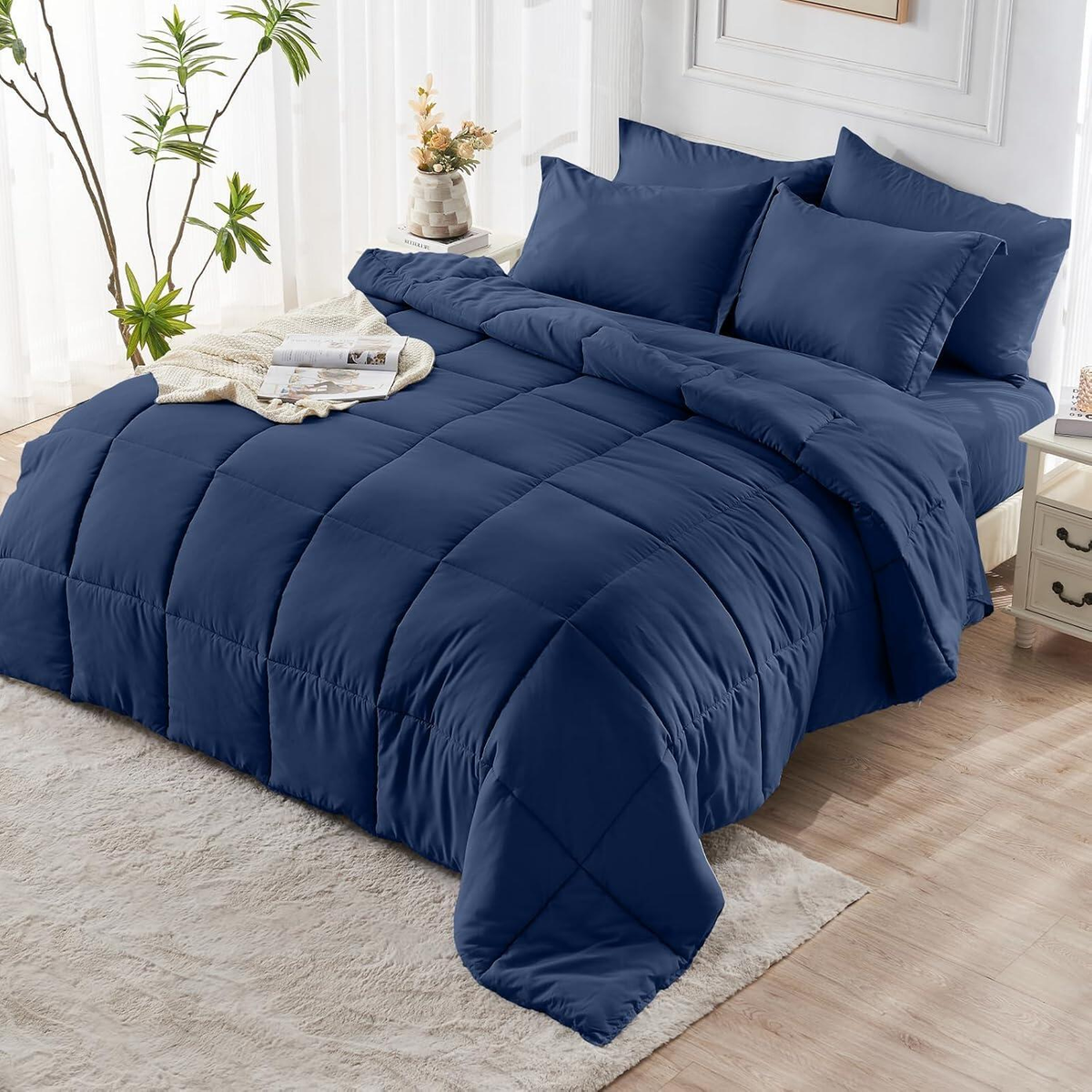 Comforter Set solid Navy Blue 2pcs 3pcs
